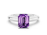 White gold Emerald Cut Amethyst Solitaire Engagement Ring with Round Band and Four-Prong Setting