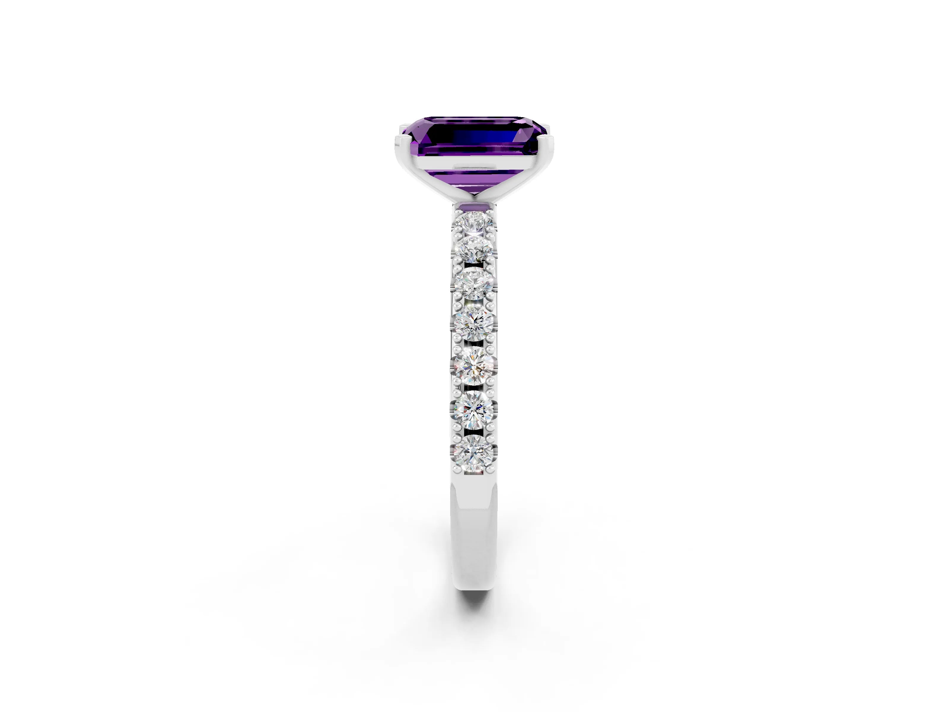 White gold Emerald Cut Amethyst Solitaire Pavé Band with Four-Prong Setting_2