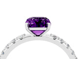 White gold Emerald Cut Amethyst Solitaire Pavé Band with Four-Prong Setting_4