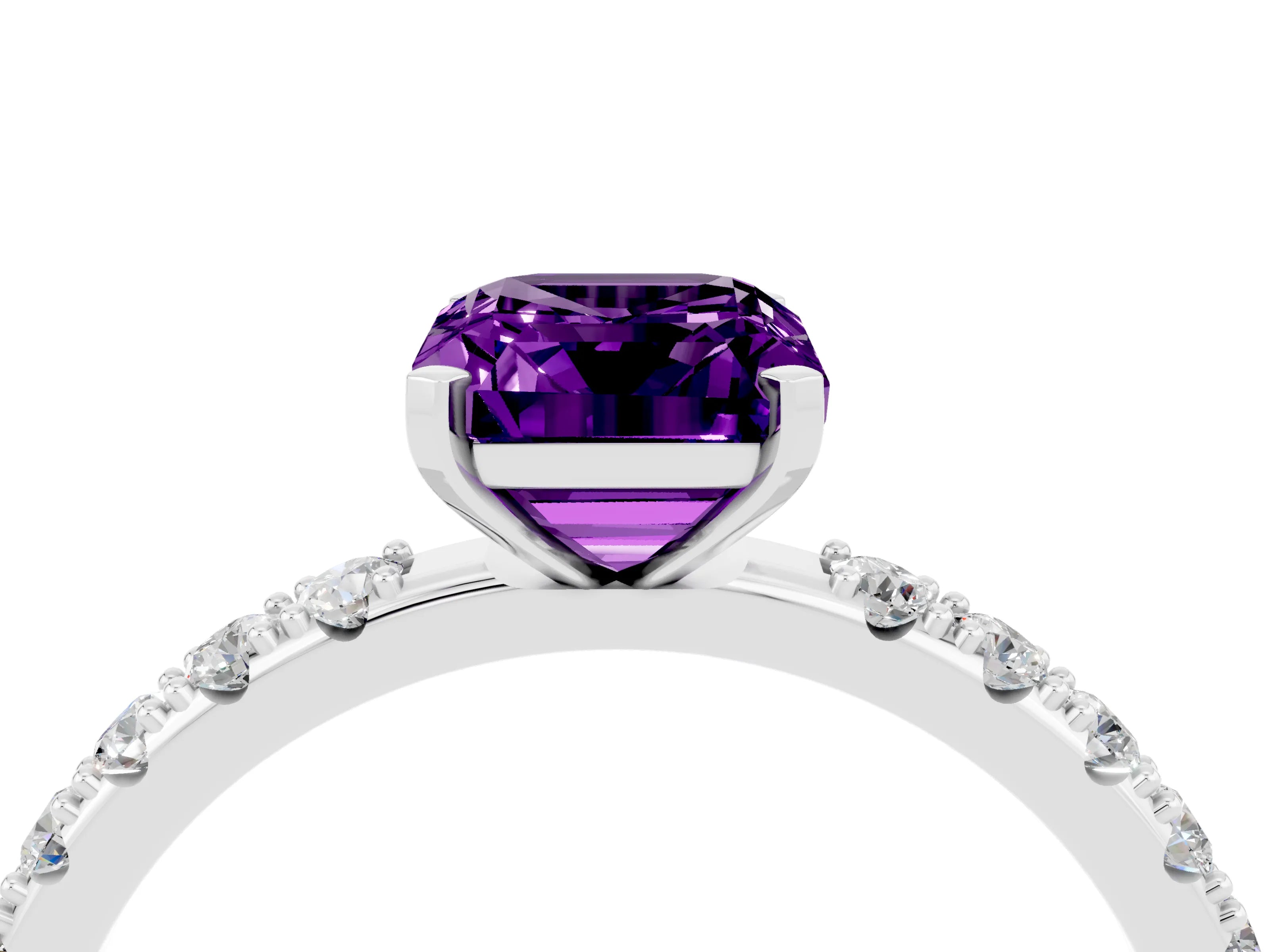 White gold Emerald Cut Amethyst Solitaire Pavé Band with Four-Prong Setting_4