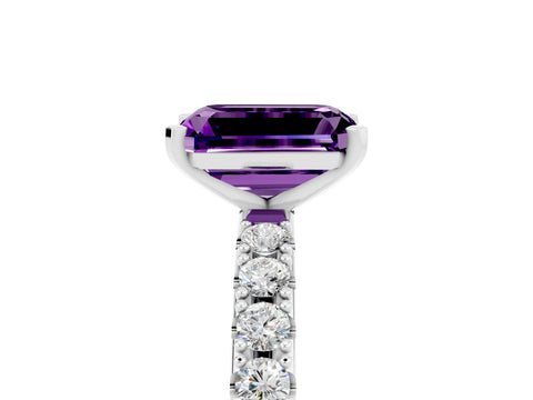 White gold Emerald Cut Amethyst Solitaire Pavé Band with Four-Prong Setting_5