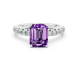 White gold Emerald Cut Amethyst Solitaire Pavé Engagement Ring with Round Band and Prong Setting_12