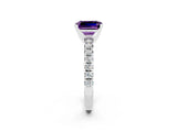 White gold Emerald Cut Amethyst Solitaire Pavé Engagement Ring with Round Band and Prong Setting_14