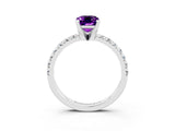 White gold Emerald Cut Amethyst Solitaire Pavé Engagement Ring with Round Band and Prong Setting_16