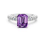 White gold Emerald Cut Amethyst Solitaire Pavé Engagement Ring with Round Band and Prong Setting_61