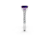 White gold Emerald Cut Amethyst Solitaire Pavé Engagement Ring with Round Band and Prong Setting_62