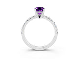 White gold Emerald Cut Amethyst Solitaire Pavé Engagement Ring with Round Band and Prong Setting_63