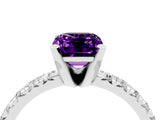 White gold Emerald Cut Amethyst Solitaire Pavé Engagement Ring with Round Band and Prong Setting_64