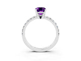 White gold Emerald Cut Amethyst Solitaire Pavé Engagement Ring with Round Band and Prong Setting_76