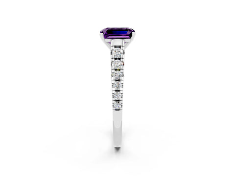 White gold Emerald Cut Amethyst Solitaire Ring with Cathedral Setting and Pavé Band_2