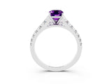 White gold Emerald Cut Amethyst Solitaire Ring with Cathedral Setting and Pavé Band_3