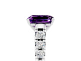 White gold Emerald Cut Amethyst Solitaire Ring with Cathedral Setting and Pavé Band_5