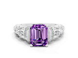 White gold Emerald Cut Amethyst Solitaire Ring with Filigree Band and Four-Prong Setting_24
