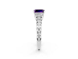 White gold Emerald Cut Amethyst Solitaire Ring with Filigree Band and Four-Prong Setting_26