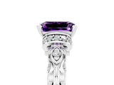 White gold Emerald Cut Amethyst Solitaire Ring with Filigree Band and Four-Prong Setting_29