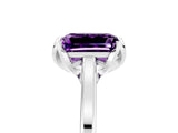 White gold Emerald Cut Amethyst Solitaire Ring with Flower Prong Setting and Classic Band_53