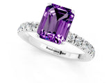 White gold Emerald Cut Amethyst Solitaire Ring with Pavé Accents and Four-Prong Setting_1