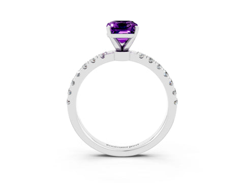 White gold Emerald Cut Amethyst Solitaire Ring with Pavé Accents and Four-Prong Setting_3