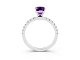 White gold Emerald Cut Amethyst Solitaire Ring with Pavé Accents and Four-Prong Setting_3
