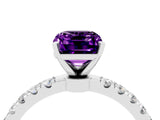 White gold Emerald Cut Amethyst Solitaire Ring with Pavé Accents and Four-Prong Setting_4