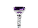 White gold Emerald Cut Amethyst Solitaire Ring with Pavé Accents and Four-Prong Setting_5