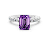 White gold Emerald Cut Amethyst Solitaire Ring with Pavé Band and Four-Prong Setting_24