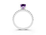 White gold Emerald Cut Amethyst Solitaire Ring with Pavé Band and Four-Prong Setting_27