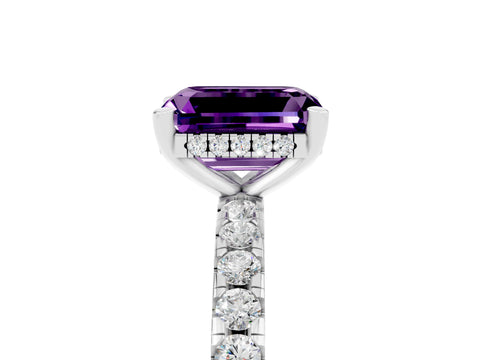 White gold Emerald Cut Amethyst Solitaire Ring with Pavé Band and Four-Prong Setting_29