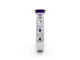 White gold Emerald Cut Amethyst Solitaire Ring with Pavé and Channel Set Band_14
