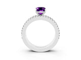 White gold Emerald Cut Amethyst Solitaire Ring with Pavé and Channel Set Band_15