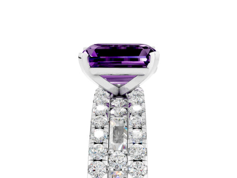 White gold Emerald Cut Amethyst Solitaire Ring with Pavé and Channel Set Band_17