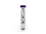 White gold Emerald Cut Amethyst Solitaire Ring with Pavé and Channel Set Band_26