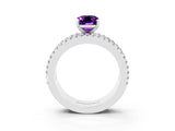 White gold Emerald Cut Amethyst Solitaire Ring with Pavé and Channel Set Band_3