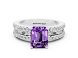 White gold Emerald Cut Amethyst Solitaire Ring with Pavé and Channel Set Band_6