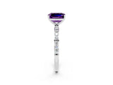 White gold Emerald Cut Amethyst Solitaire Ring with Pave Band and Four Prong Setting_14