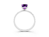 White gold Emerald Cut Amethyst Solitaire Ring with Pave Band and Four Prong Setting_15