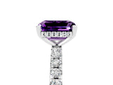 White gold Emerald Cut Amethyst Solitaire Ring with Round  Pavé Band and Four-Prong Setting_65