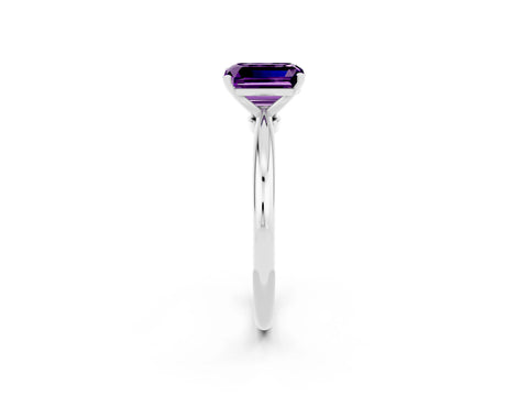 White gold Emerald Cut Amethyst Solitaire Ring with Six-Prong Setting and Classic Band_26