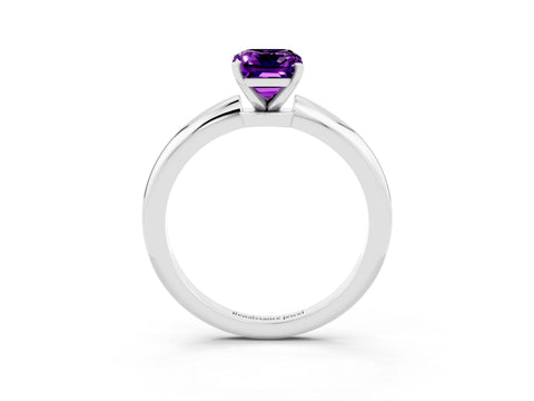 White gold Emerald Cut Amethyst Solitaire Ring with Six-Prong Setting and Classic Band_27