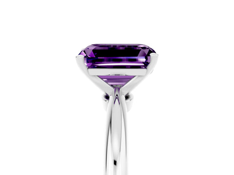 White gold Emerald Cut Amethyst Solitaire Ring with Six-Prong Setting and Classic Band_29