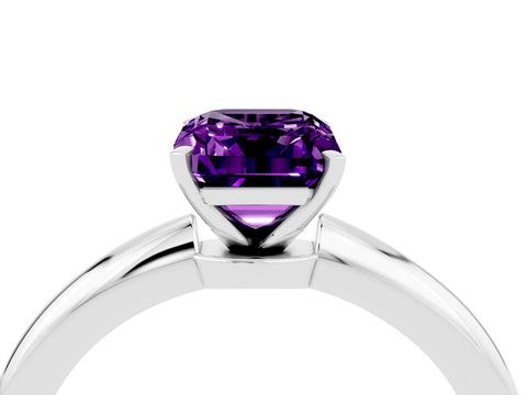 White gold Emerald Cut Amethyst Solitaire Ring with Six-Prong Setting and Classic Band_40