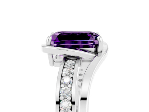 White gold Emerald Cut Amethyst Solitaire Ring with Split Shank and Prong Setting_5