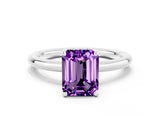 White gold Emerald Cut Amethyst Solitaire Ring with Thin Band and Four-Prong Setting_12