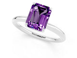 White gold Emerald Cut Amethyst Solitaire Ring with Thin Band and Four-Prong Setting_13
