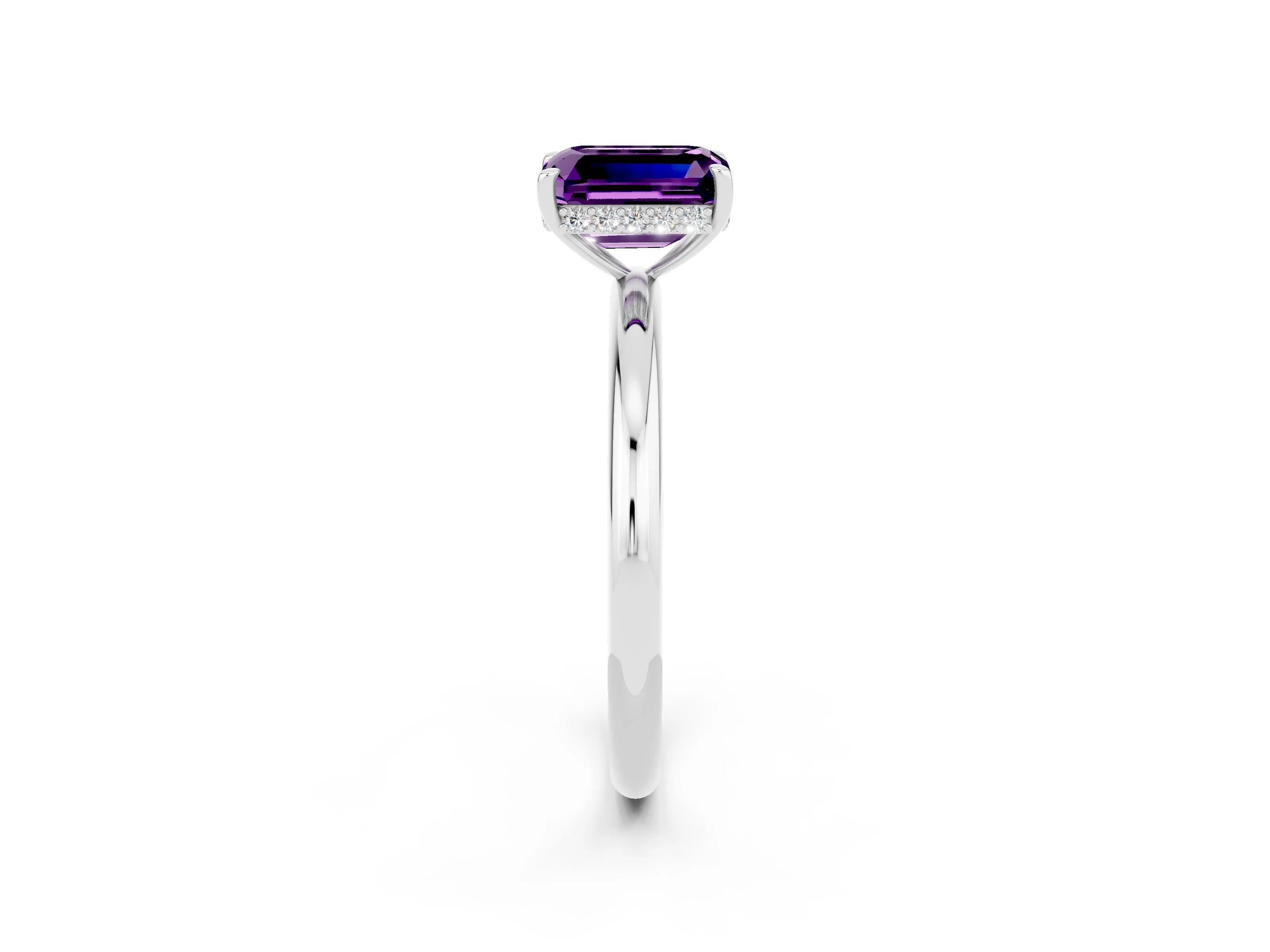 White gold Emerald Cut Amethyst Solitaire Ring with Thin Band and Four-Prong Setting_14