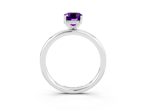 White gold Emerald Cut Amethyst Solitaire Ring with Thin Band and Four-Prong Setting_15