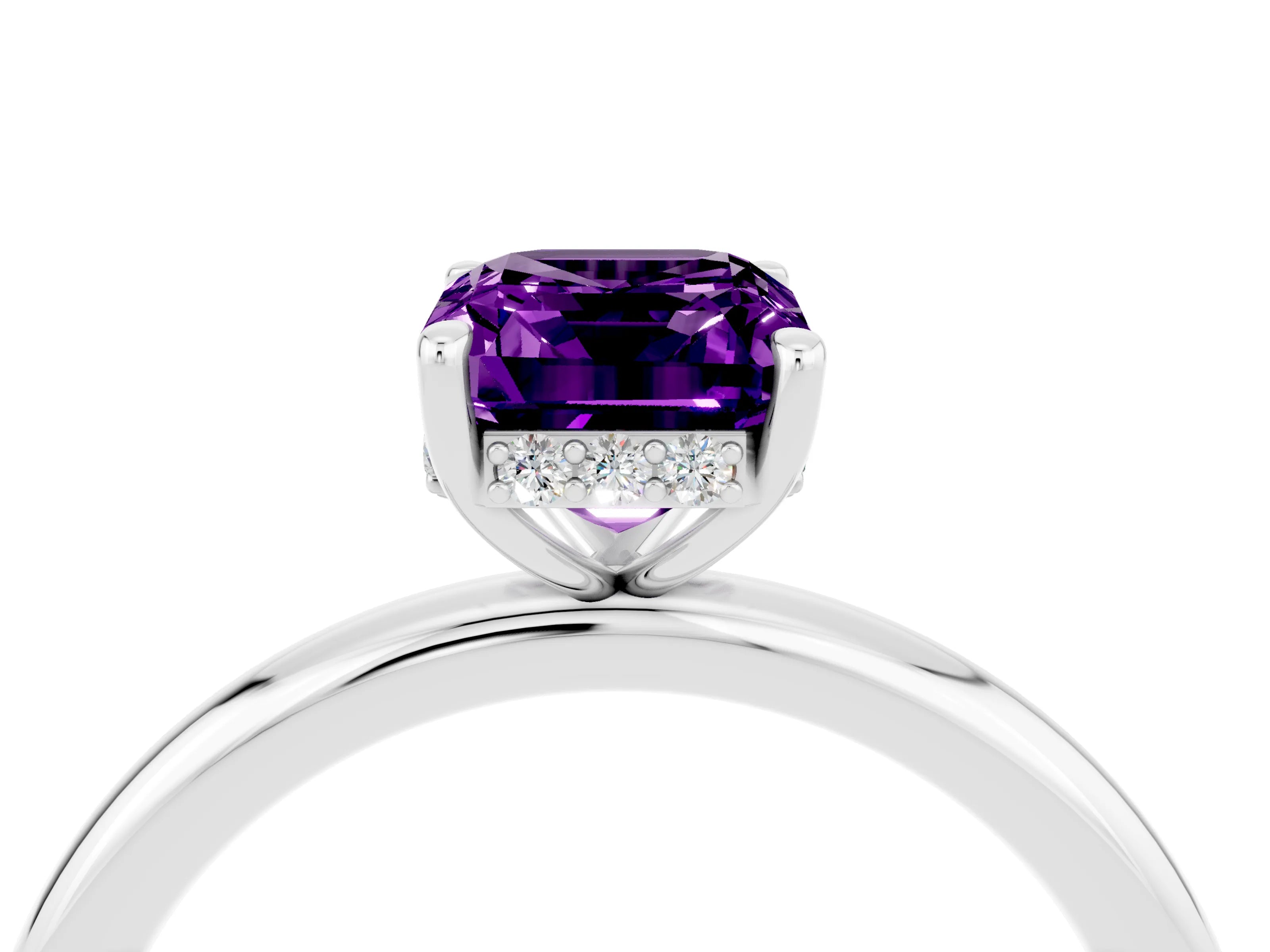 White gold Emerald Cut Amethyst Solitaire Ring with Thin Band and Four-Prong Setting_16