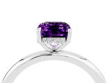 White gold Emerald Cut Amethyst Solitaire Ring with Thin Band and Four-Prong Setting_16