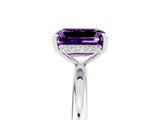 White gold Emerald Cut Amethyst Solitaire Ring with Thin Band and Four-Prong Setting_17