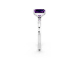 White gold Emerald Cut Amethyst Solitaire Ring with Thin Band and Prong Setting_14